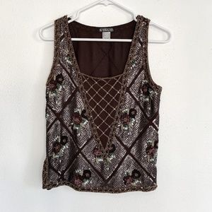 Venus Sequin and beaded sleeveless top in brown/copper